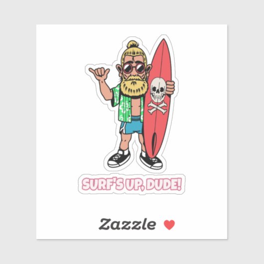 Surf’s Up Dude Bearded Cartoon Surfer シール (シート)