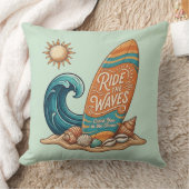 Surf & Sea: Vintage Surfing Quote Throw Pillow クッション (ブランケット)