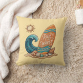 Surf & Sea: Vintage Surfing Quote Throw Pillow クッション (ブランケット)