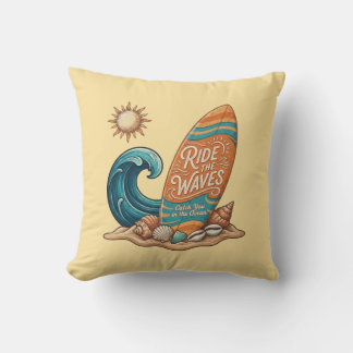 Surf & Sea: Vintage Surfing Quote Throw Pillow クッション