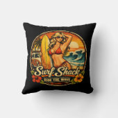 Surf Shack Surfer Pin-Up | Ride The Waves Beach クッション (裏面)