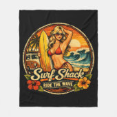 Surf Shack Surfer Pin-Up | Ride The Waves Beach フリースブランケット (正面)