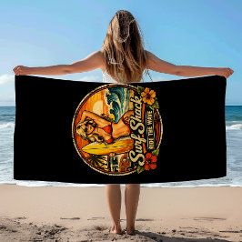 Surf Shack Surfer Pin-Up | Ride The Waves Surfing ビーチタオル