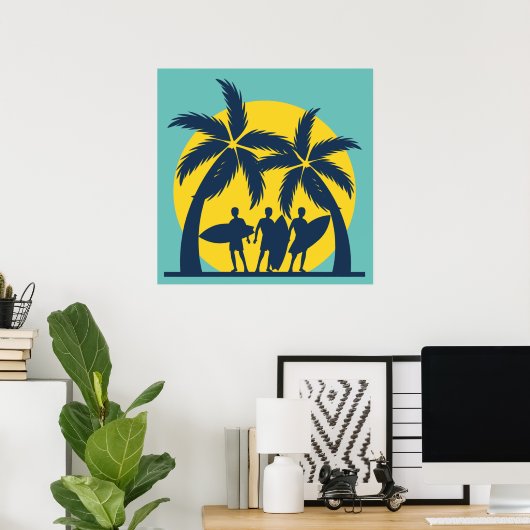 Surf sun and palm trees cool surf ポスター (ホームオフィス)