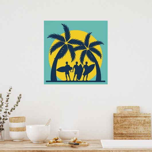 Surf sun and palm trees cool surf ポスター (キッチン)