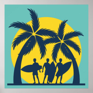 Surf sun and palm trees cool surf ポスター