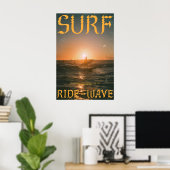 Surf Sunset Art Print Vintage Ocean Wave ポスター (ホームオフィス)
