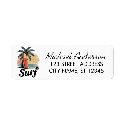 Surf Surfing Beach Surfboard Return Address   ラベル (正面)