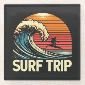 Surf Trip rétro sunset ガラスコースター (正面)