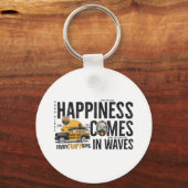 Surf Van Beach Quote Happiness Comes in Waves キーホルダー (正面)