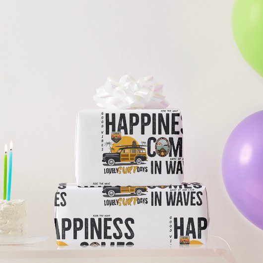 Surf Van Beach Quote Happiness Comes in Waves ラッピングペーパー