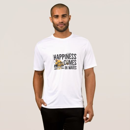 Surf Van Beach Quote Happiness Comes in Waves Tシャツ (正面フル)