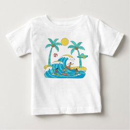Surf & Waves – Cartoon Beach Baby T-Shirt ベビーTシャツ