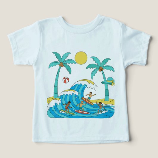 Surf & Waves – Cartoon Beach Toddler T-Shirt (デザイン正面)