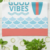 Surfboard High Tides Good Vibes Customizable Beach キッチンタオル (折り畳み)