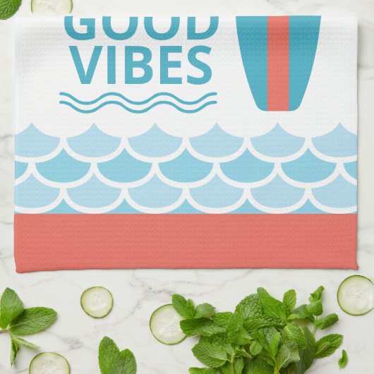 Surfboard High Tides Good Vibes Customizable Beach キッチンタオル (折り畳み)