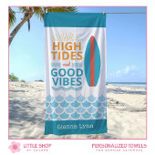 Surfboard High Tides Good Vibes Customizable Beach ビーチタオル