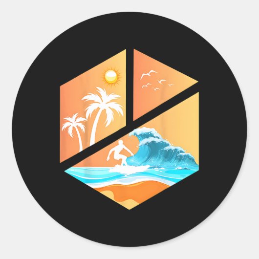 Surfboarder Surfer Retro Vintage Clic Surfing Surf ラウンドシール (正面)