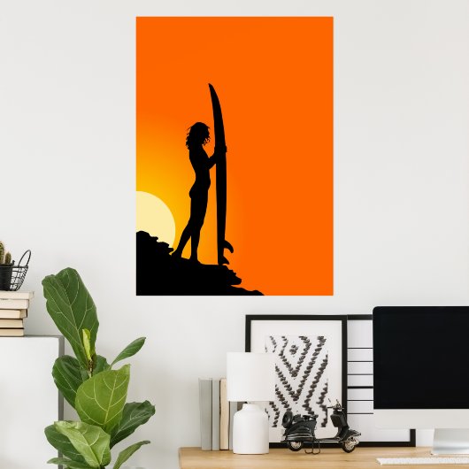 Surfbrett,mit Surferin ポスター (ホームオフィス)