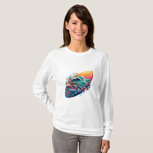 Surfbrett mit Wellen Tシャツ (正面フル)