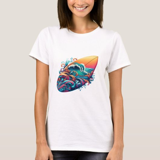 Surfbrett mit Wellen Tシャツ (正面)