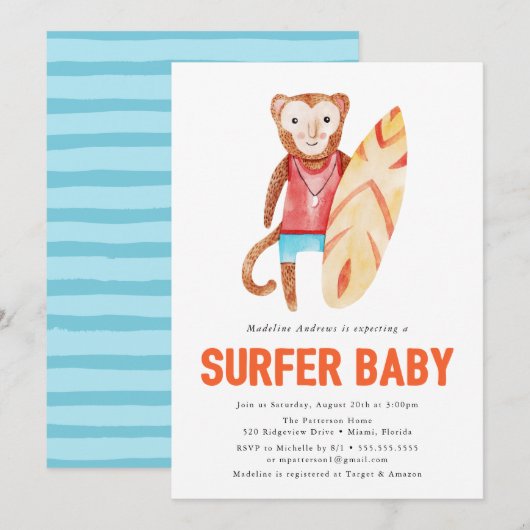 Surfer Baby | ベビーシャワーの招待状 招待状 (正面/裏面)