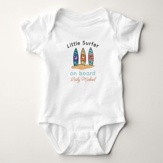 Surfer Baby Shower Little Surfer on Board ベビーボディスーツ (正面)