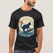 Surfer Cat Silhouette Abstract Retro Beach Waves Tシャツ (正面)