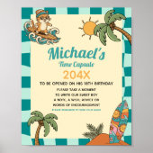 Surfer Cat Summer First Birthday Time Capsule Sign ポスター (正面)