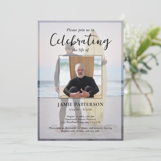 Surfer Celebration of Life Custom Photo Funeral 招待状 (スタンド正面)