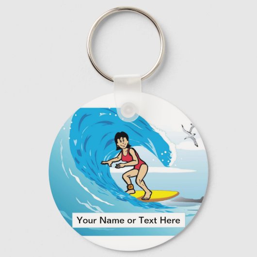 Surfer - Female Cartoon by PrintedPerfection.com キーホルダー (正面)