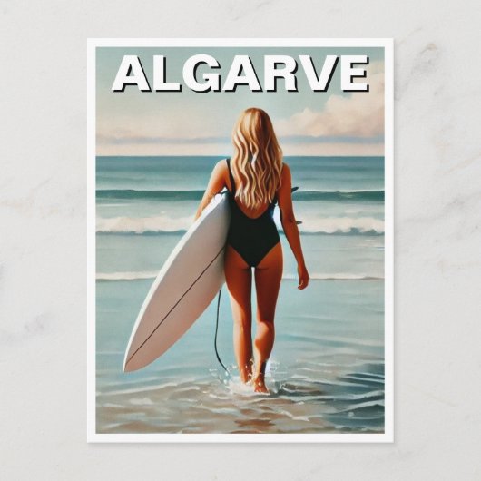 Surfer girl in Algarve Portugalはがき ポストカード (正面)