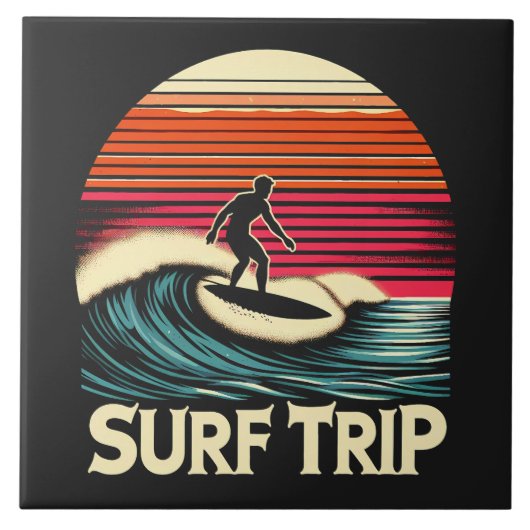 Surfer rétro sunset vacances タイル (正面)