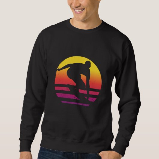 Surfer Retro Surfing Sunset スウェットシャツ (正面)