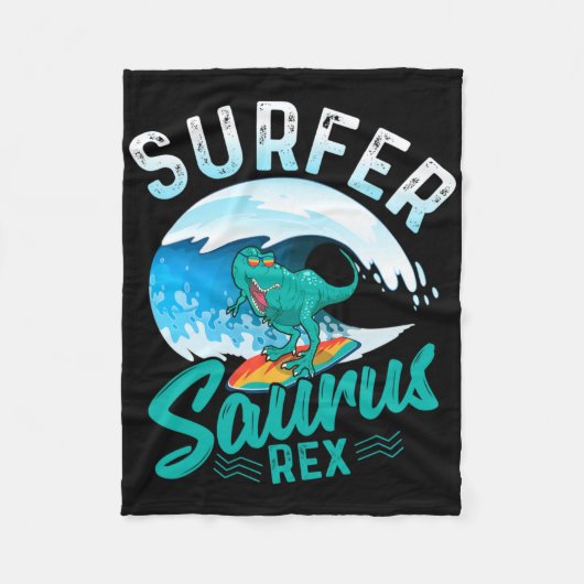 Surfer Saurus Rex Surfing Dinosaur Surf Dino Surfe フリースブランケット (正面)