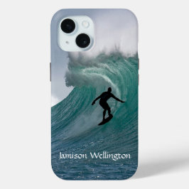 Surfer silhouette Catching a huge wave Personalize iPhone 15ケース
