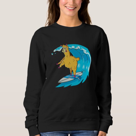 Surfer Surfboard Waves  Surfrider Surfing Llama スウェットシャツ (正面)