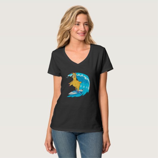 Surfer Surfboard Waves  Surfrider Surfing Llama Tシャツ (正面フル)