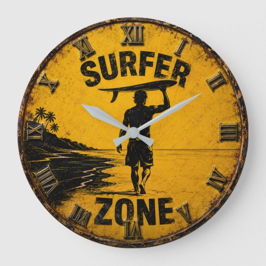 Surfer Zone Beach Coastal Surf House Wall Decor ラージ壁時計 (正面)