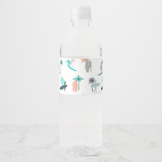 Surfers and Palm Trees Pattern ペットボトルラベル (正面)