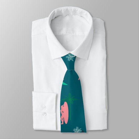 Surfers and Palm Trees Pattern Blue ネクタイ (タイ)