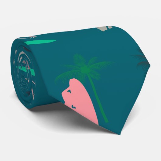 Surfers and Palm Trees Pattern Blue ネクタイ (ロール)