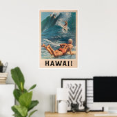 Surfing Art Surfer Print Hawaii Travel Poster ポスター (ホームオフィス)