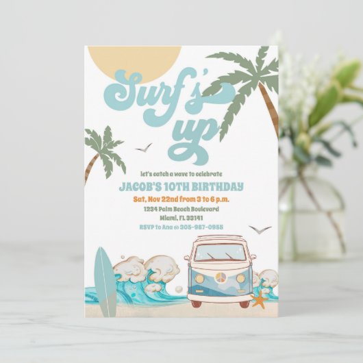 Surfing Beach Birthday Invitation 招待状 (スタンド正面)