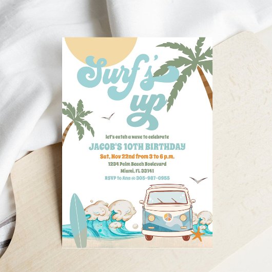 Surfing Beach Birthday Invitation 招待状
