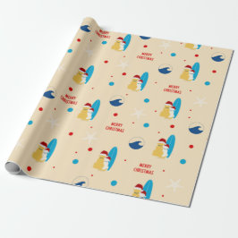 Surfing Beach Dog Christmas Holiday Gift Wrap ラッピングペーパー