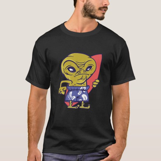 surfing board alien space aliens ufo tシャツ (正面)