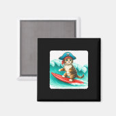 Surfing Cat With Pirate Hat On Surfboard. Waves Pl マグネット (正面/裏面)