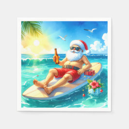 Surfing Christmas in Hawaii with Santa Claus  スタンダードカクテルナプキン