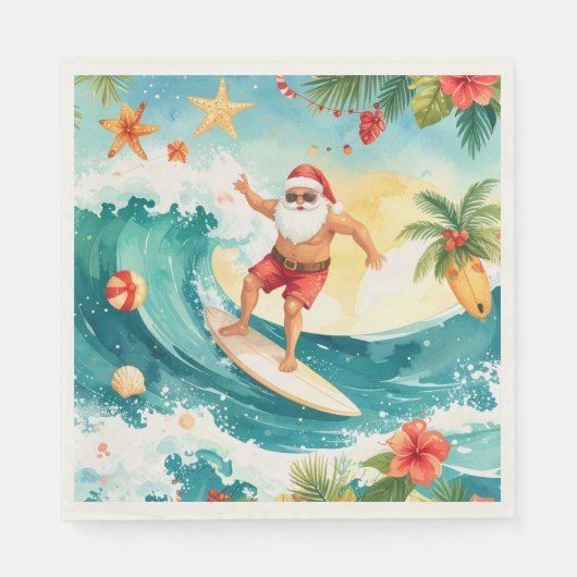 Surfing Christmas in Hawaii with Santa Claus  スタンダードランチョンナプキン (正面)